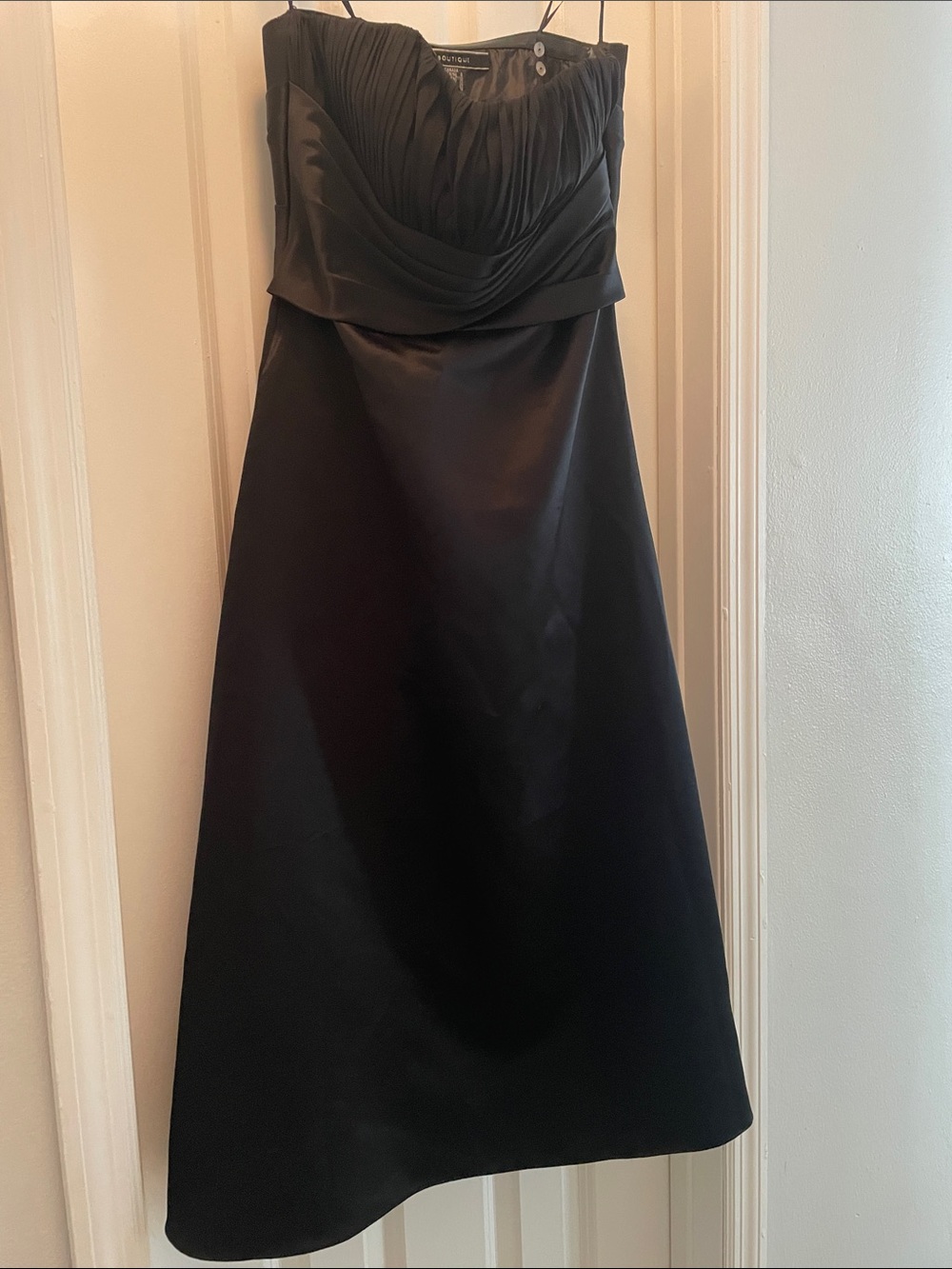 JS Boutique Black Strapless Pleated Bodice Evening Dress Satin beautiful fit